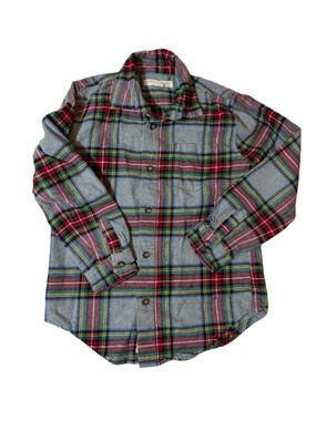 Hope & Henry Plaid Flannel Shirt Gray Red Green Organic Cotton Cozy M